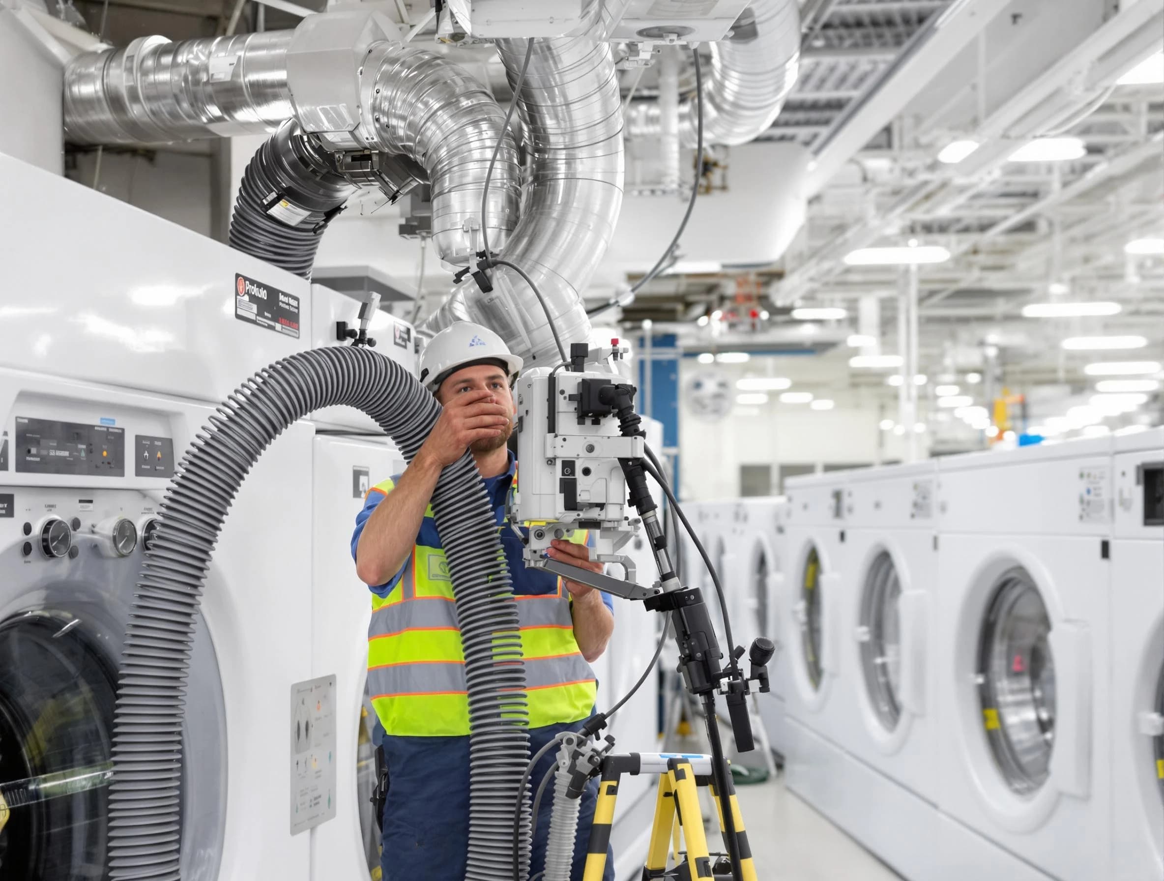 Lawrenceville Dryer Vent Cleaning team performing commercial-grade dryer vent cleaning at a business facility in Lawrenceville