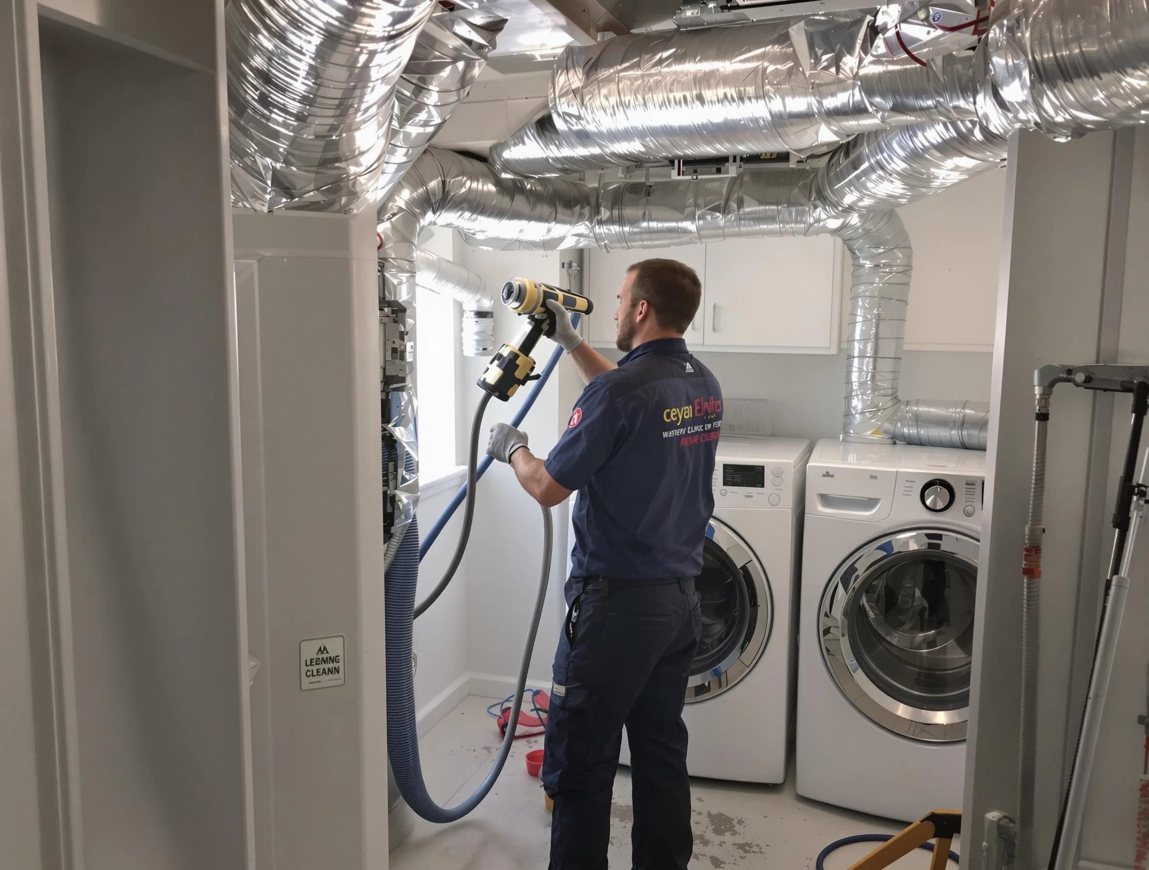 Lawrenceville Dryer Vent Cleaning specialist using advanced equipment for thorough duct cleaning in Lawrenceville