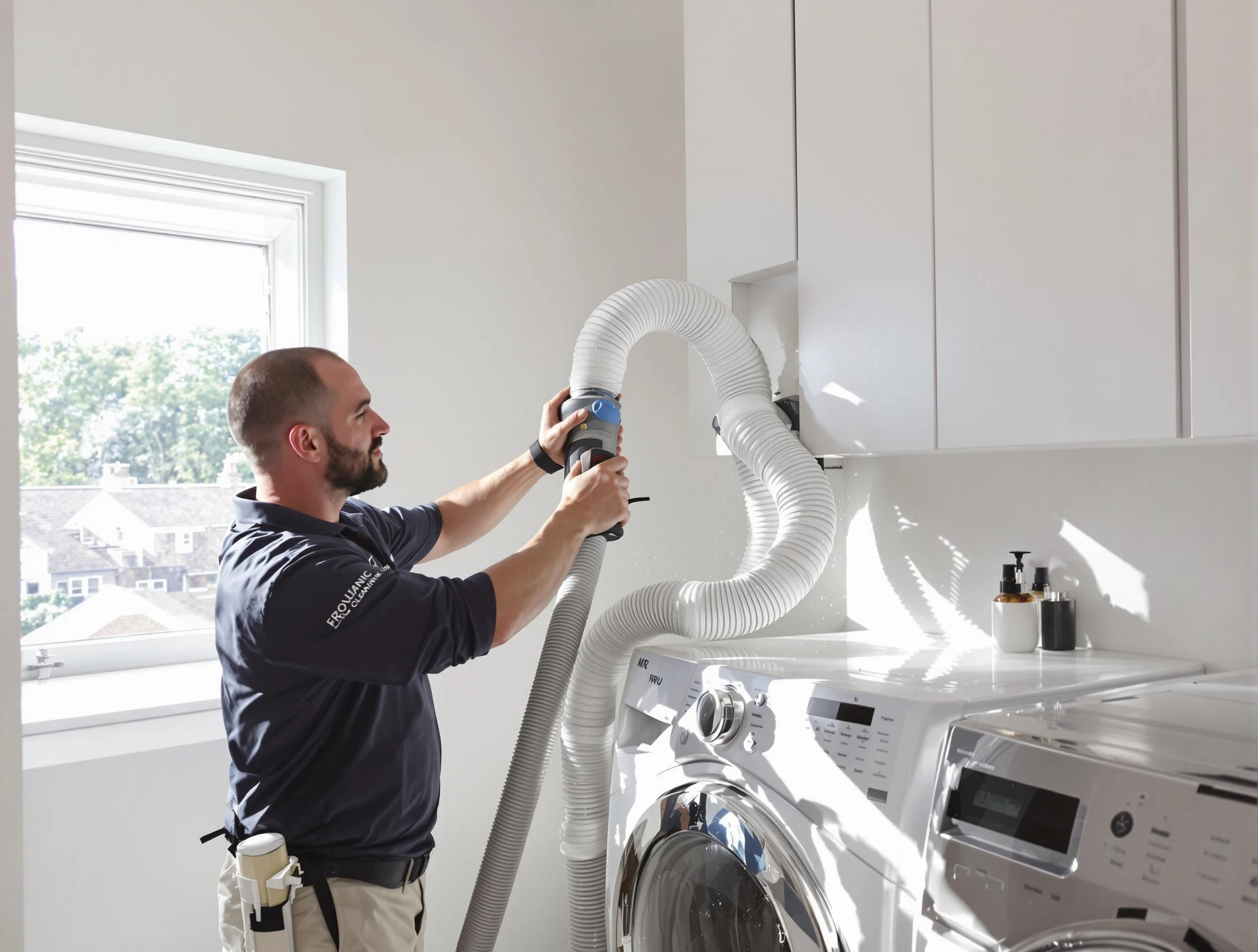 Certified Lawrenceville Dryer Vent Cleaning technician performing dryer vent cleaning in Lawrenceville
